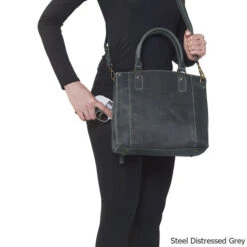 Gun Tote'n Mamas GTM/CZY-51 Distressed Buffalo Leather Concealed Carry Town Tote 9 Gun Tote'n Mamas GTM/CZY-51 Distressed Buffalo Leather Concealed Carry Town Tote -Camp Chairs Shop Distressed Buffalo Leather Concealed Carry Town Tote Grey