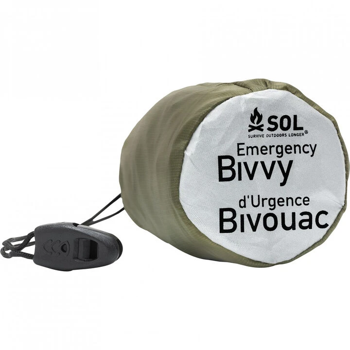 SOL Emergency Bivvy OD Green W/ Rescue Whistle & Tinder Cord 3 SOL Emergency Bivvy OD Green W/ Rescue Whistle & Tinder Cord